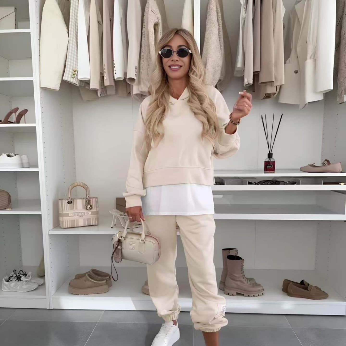 💜 Lässiger Sweatshirt-Anzug mit Kapuze und Patchwork für Damen