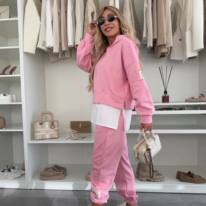 💜 Lässiger Sweatshirt-Anzug mit Kapuze und Patchwork für Damen