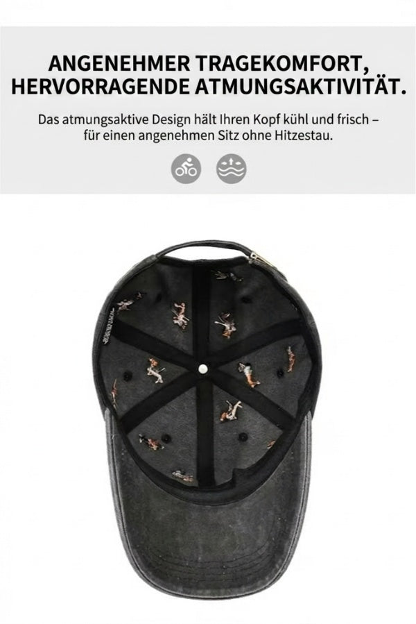 Retro-Baseballcap im Used-Look mit Dackel-Druck