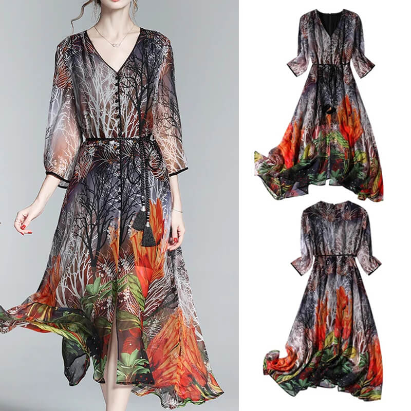 Lockeres, anmutiges, mittellanges Kleid mit Printmuster in Übergröße