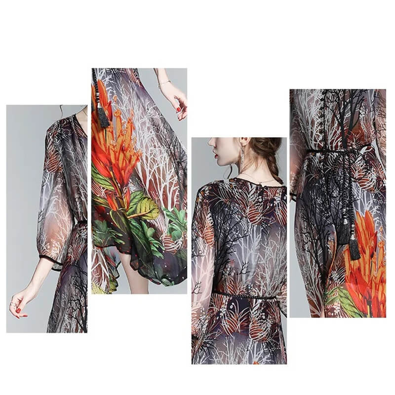 Lockeres, anmutiges, mittellanges Kleid mit Printmuster in Übergröße