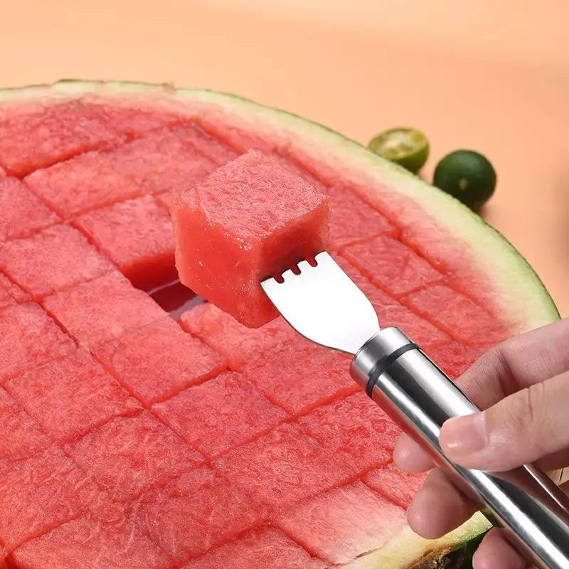 🍉 Summer Sale - Buy 2 Get 1 FREE🔥 | 2-in-1 Watermelon Cutter &amp; Fork Set – Perfect Cubes in Seconds, No Mess, Stainless Steel Fruit Slicer 🍉