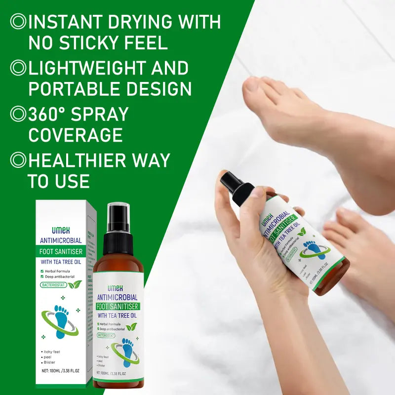 UMEX Tea Tree Foot Spray Kills Fungus &amp; Odor Fast 97% Stink Elimination Repair Cracked Heels 100ml Quick-Dry Formula Clinically Tested Natural Antiseptic - Moisturizing Intensive Foot Care Foot Care Tool