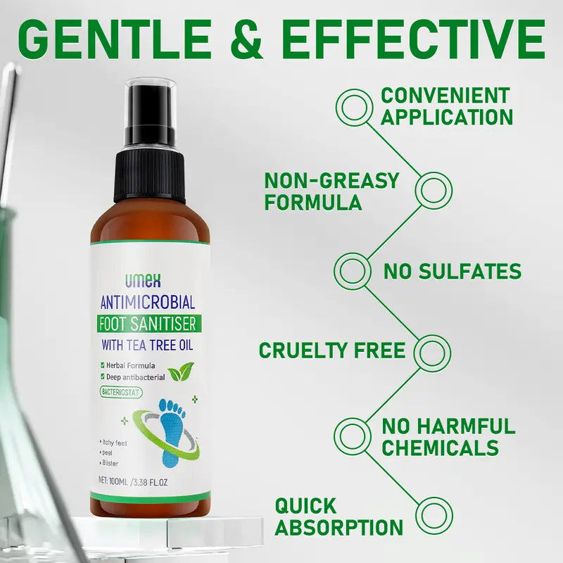 UMEX Tea Tree Foot Spray Kills Fungus &amp; Odor Fast 97% Stink Elimination Repair Cracked Heels 100ml Quick-Dry Formula Clinically Tested Natural Antiseptic - Moisturizing Intensive Foot Care Foot Care Tool