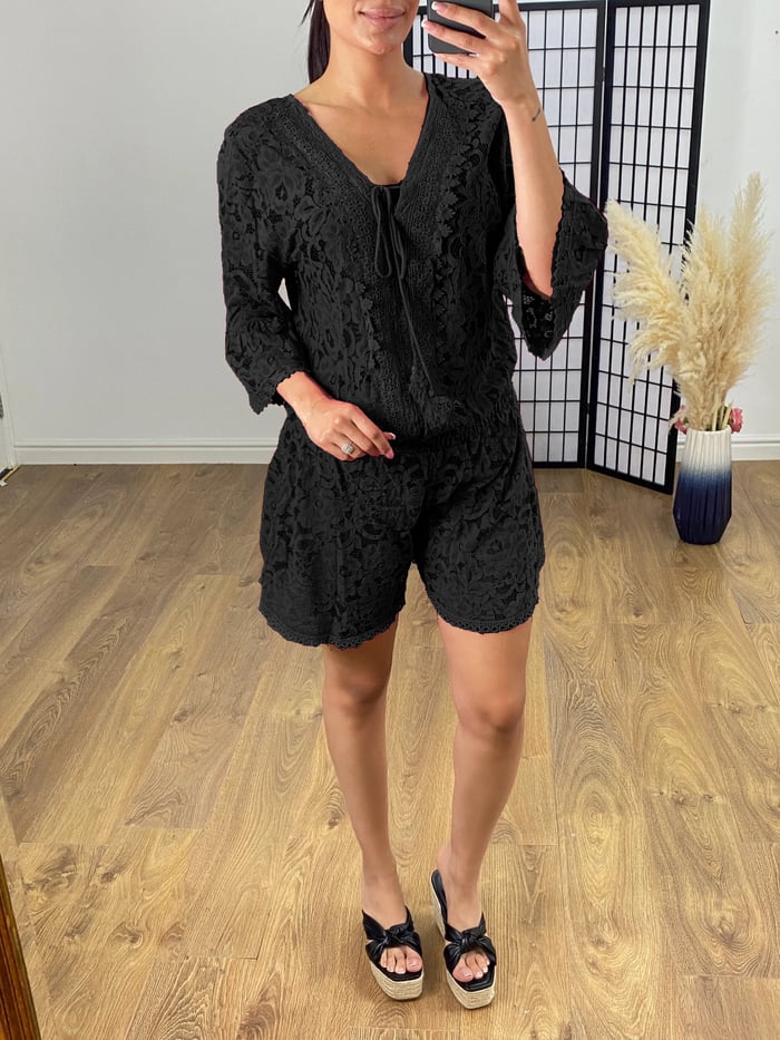 🏆LETZTER VERKAUFSTAG 50% RABATT -💖Lässiger kurzer Spitzenanzug mit V-Ausschnitt