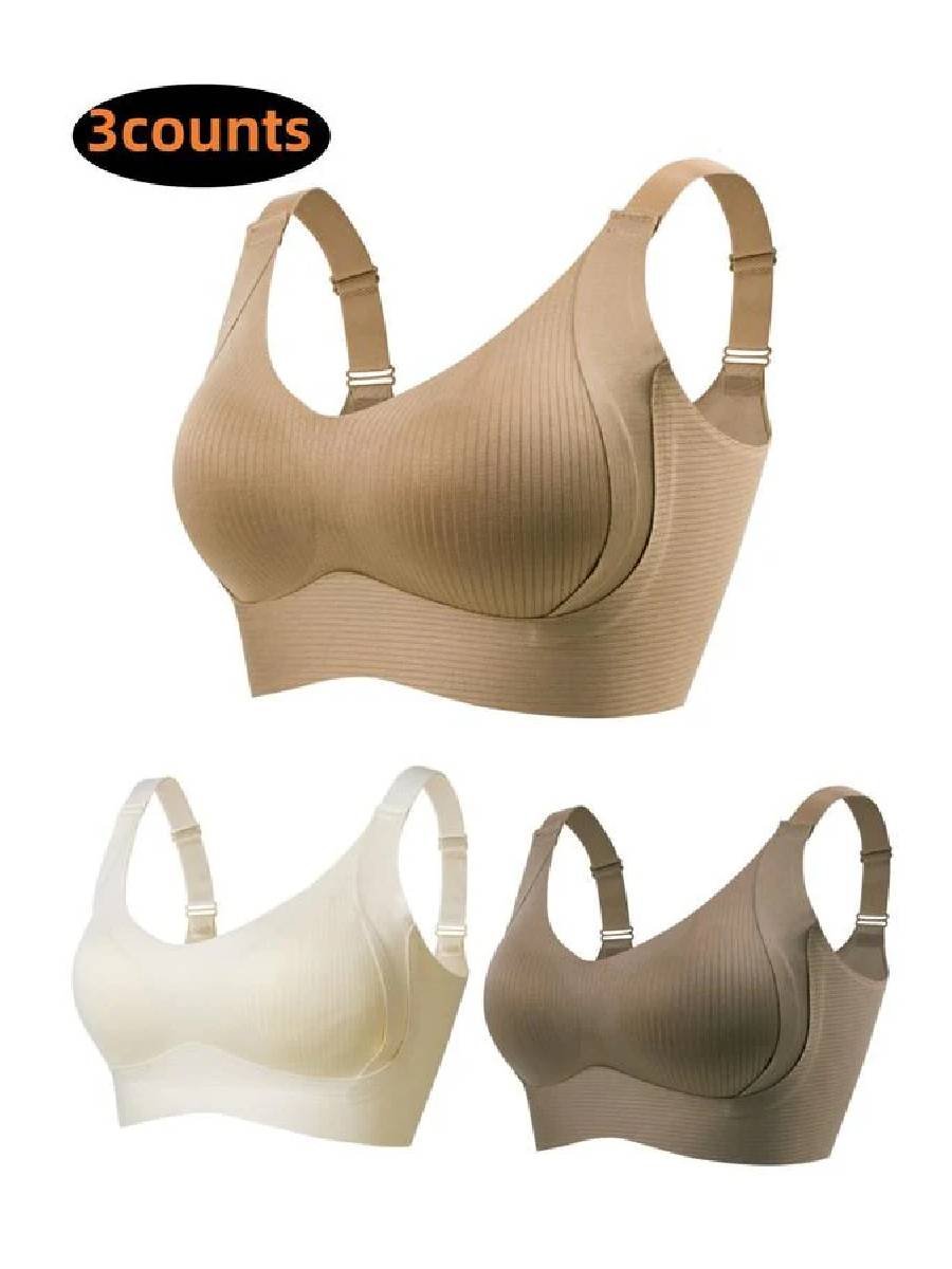 🌷 50% OFF – LIMITED TIME! 💕Subtle Striped Seamless Bra with W-Support ✨ Wire-Free Lift &amp; Unmatched Comfort