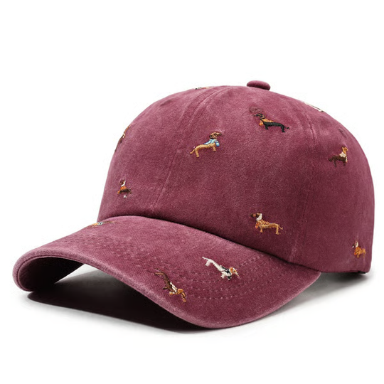 Retro-Baseballcap im Used-Look mit Dackel-Druck