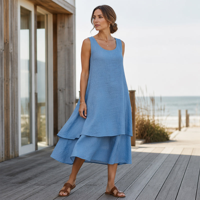 Bestseller💕 Double Layer Sleeveless Dress – Effortless Elegance &amp; Modern Layered Look for Everyday