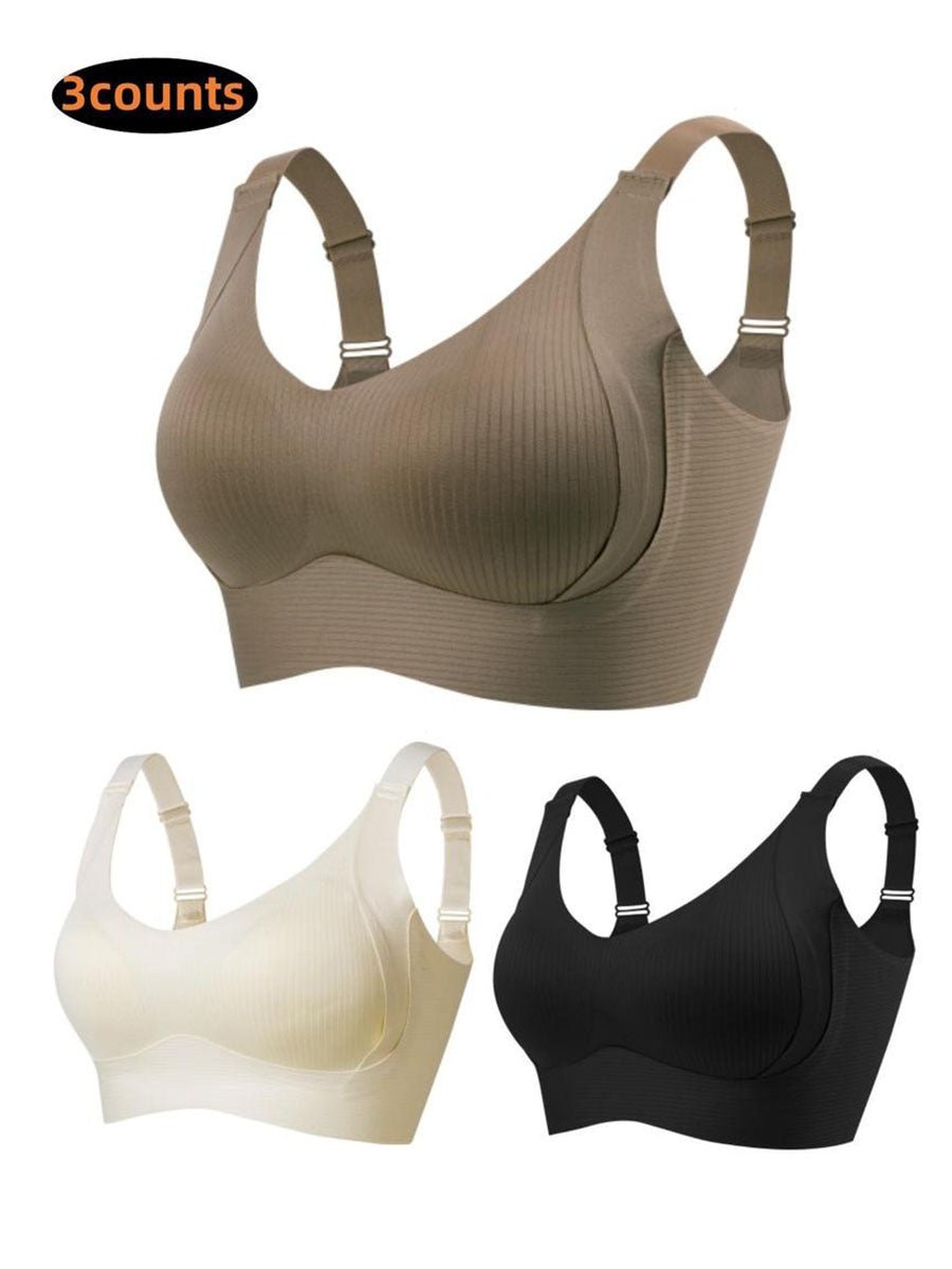 🌷 50% OFF – LIMITED TIME! 💕Subtle Striped Seamless Bra with W-Support ✨ Wire-Free Lift &amp; Unmatched Comfort
