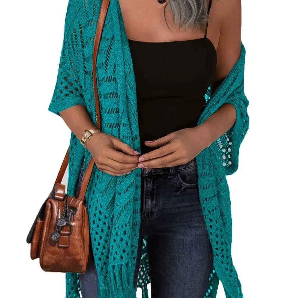🥳2026 HOT SALE🥳💞50K+ SOLD!🌸☀️ 50% OFF – Just £19.99! Oversized Knit Cardigan – Lightweight crochet tassel kimono for spring &amp; summer. Breathable viscose‑nylon blend – no itch, no cling – layer over anything! 🧶✨