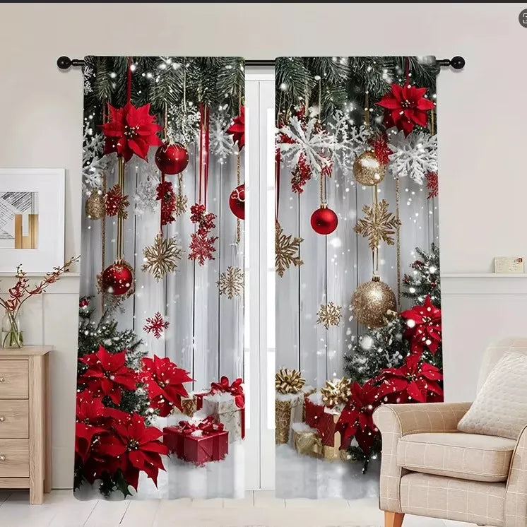 🎄Weihnachtsvorhänge 2-teilig für die Fensterdekoration