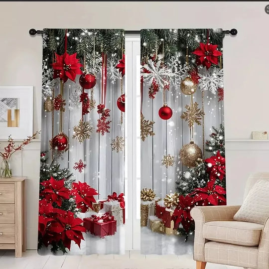 🎄Weihnachtsvorhänge 2-teilig für die Fensterdekoration
