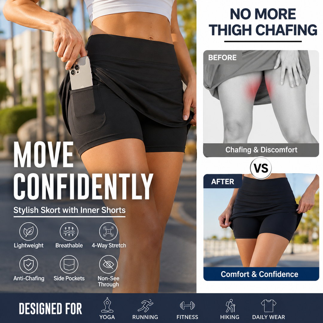 🌞 50%OFF TODAY ONLY! 🏃‍♀️ Anti-Chafing Active Skort ✨ Built-In Shorts, Ultra-Soft Comfort &amp; Move Freely All Day