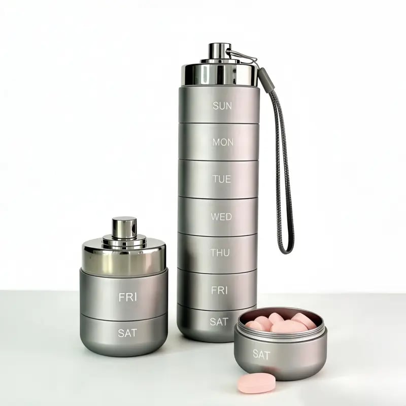 Metall-Reise-Pillendose – 7-Tage-Organizer, stapelbar, wasserdicht, groß