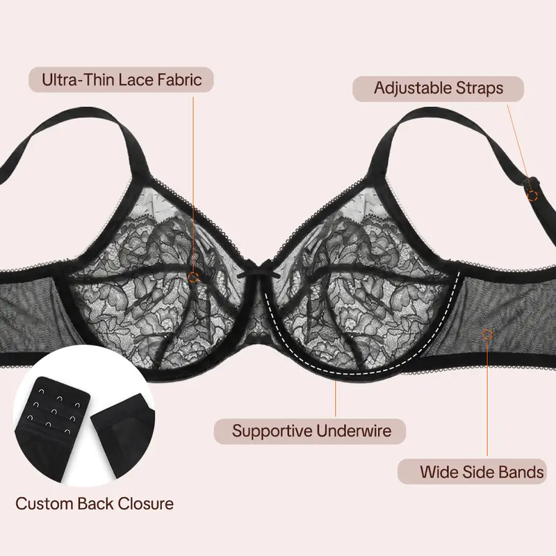💜Enchante Floral Lace Plus Size Underwire Unlined Unpadded Minimizer Full Coverage Bra Women&