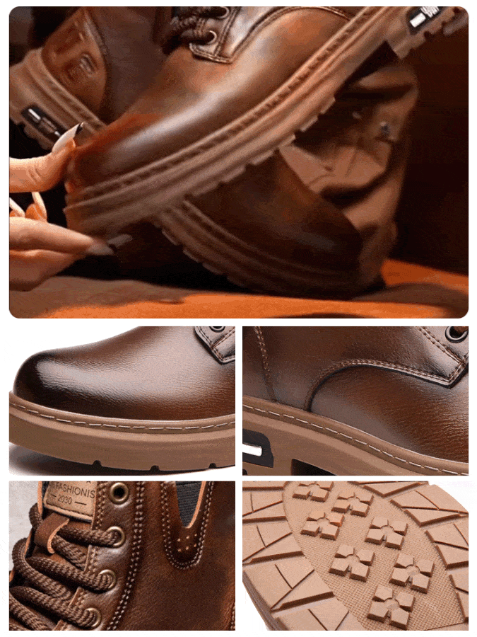 🎁✨Ideales Geschenk - Vintage Schnürstiefel aus PU-Leder für Herren