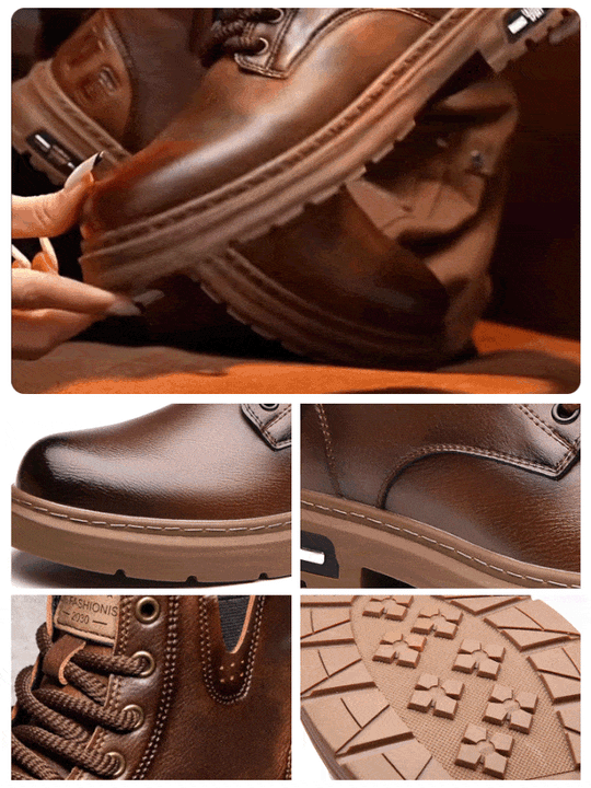 🎁✨Ideales Geschenk - Vintage Schnürstiefel aus PU-Leder für Herren