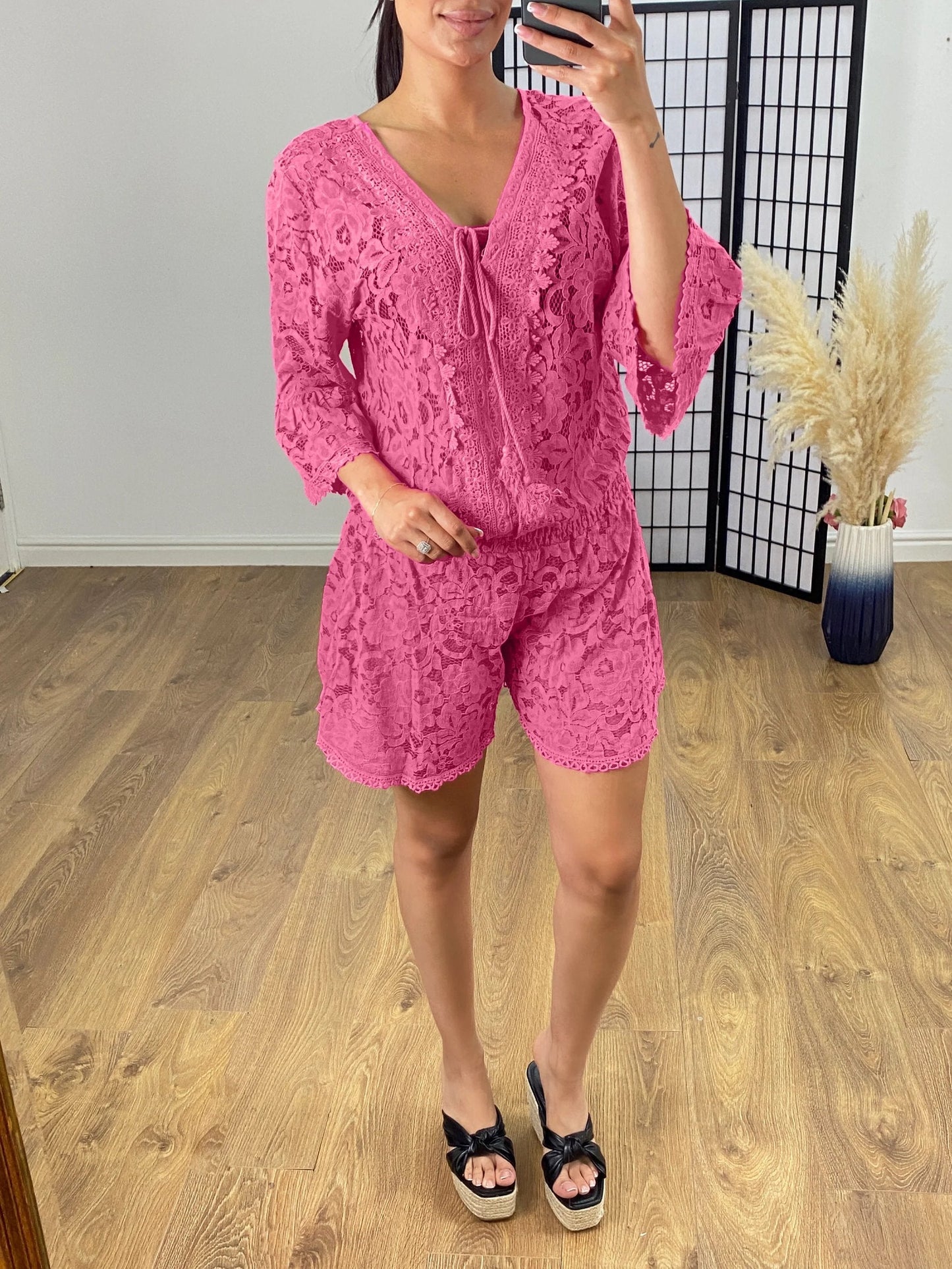 🏆LETZTER VERKAUFSTAG 50% RABATT -💖Lässiger kurzer Spitzenanzug mit V-Ausschnitt