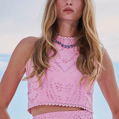 🌿👗2025 neue Produkte🔥 2-teiliges Set aus ärmellosem Top mit Cut-outs und fließendem Rock🌸💖