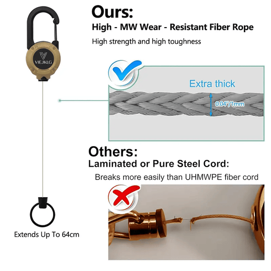 🔑Retractable Carabiner Keychain – 65cm steel lanyard, 100,000 pull cycles. Lightweight &amp; sturdy.