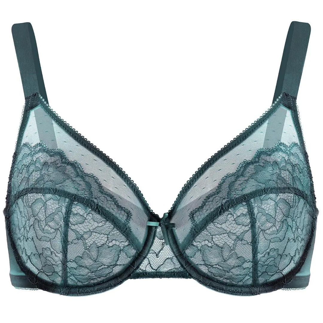 💜Enchante Floral Lace Plus Size Underwire Unlined Unpadded Minimizer Full Coverage Bra Women&