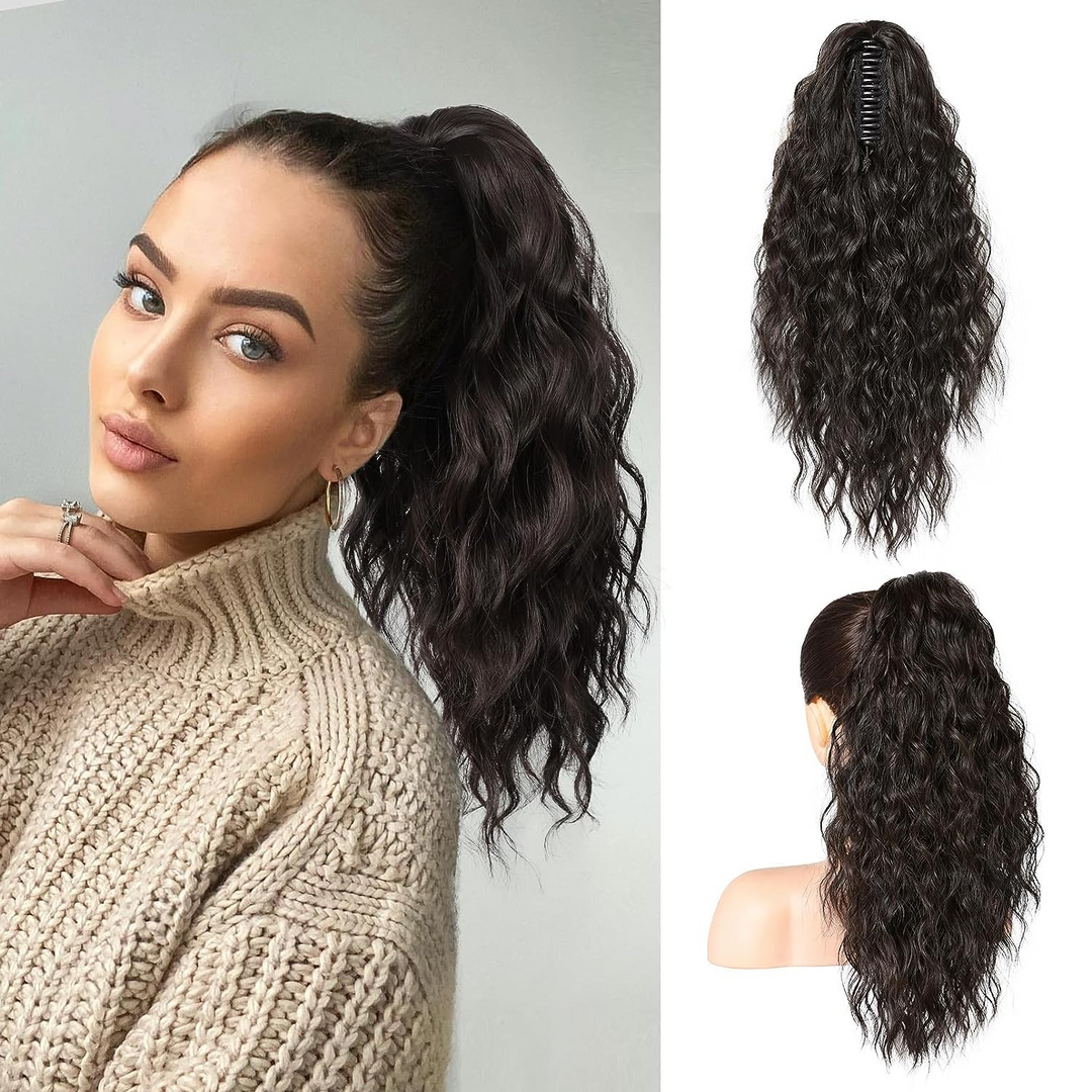 💜 LETZTER TAG DER AKTION - 50 % RABATT 💜18 Zoll lockige, gewellte Frizz-Haarverlängerung mit Pferdeschwanz