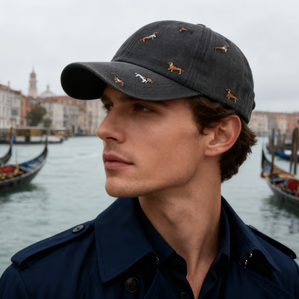 Retro-Baseballcap im Used-Look mit Dackel-Druck