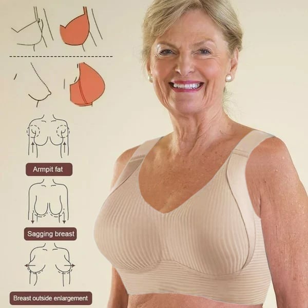 🌷 50% OFF – LIMITED TIME! 💕Subtle Striped Seamless Bra with W-Support ✨ Wire-Free Lift &amp; Unmatched Comfort