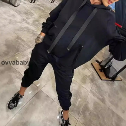 🌸Frühjahrsangebote💐✨Zweiteiliges Set mit Kapuzenoberteil und Hose mit Kordelzug für Frauen