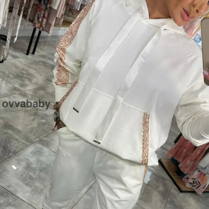 🌸Frühjahrsangebote💐✨Zweiteiliges Set mit Kapuzenoberteil und Hose mit Kordelzug für Frauen