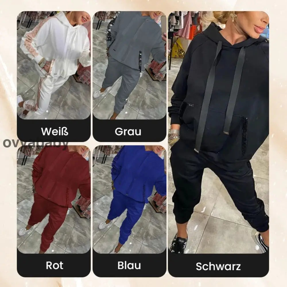 🌸Frühjahrsangebote💐✨Zweiteiliges Set mit Kapuzenoberteil und Hose mit Kordelzug für Frauen