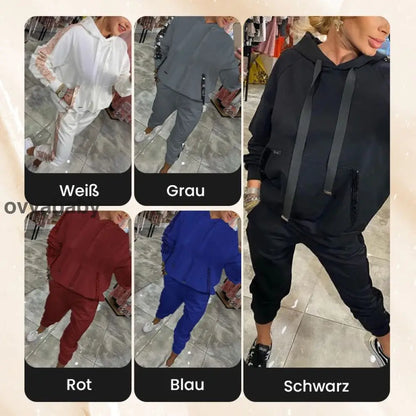 🌸Frühjahrsangebote💐✨Zweiteiliges Set mit Kapuzenoberteil und Hose mit Kordelzug für Frauen