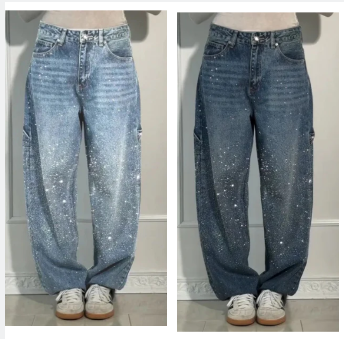 🌸Frühlingsangebote💐 Gerade geschnittene Damenjeans mit Strasssteinen（Kostenloser Versand）