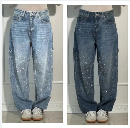 🌸Frühlingsangebote💐 Gerade geschnittene Damenjeans mit Strasssteinen（Kostenloser Versand）
