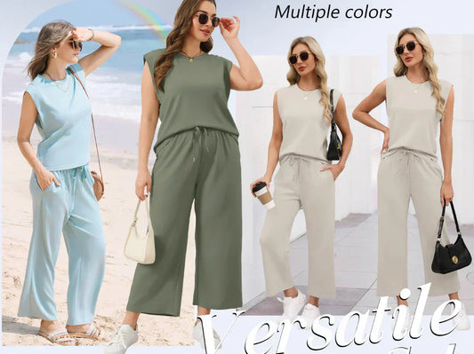 🌺2026 Neu eingetroffen - 50% OFF🌺Damen Casual Cap Ärmel Top Weite Hosen Set