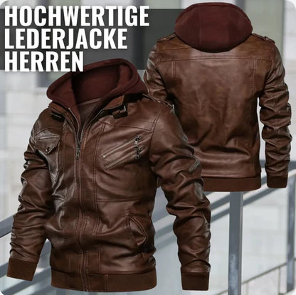 Herrenjacke aus PU-Leder mit Reißverschluss und Kapuze