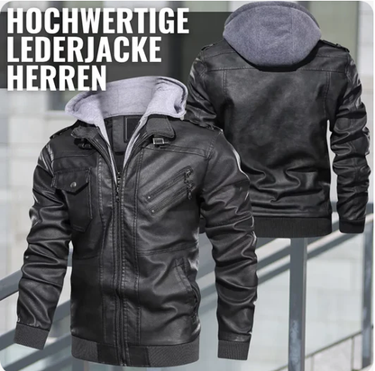Herrenjacke aus PU-Leder mit Reißverschluss und Kapuze