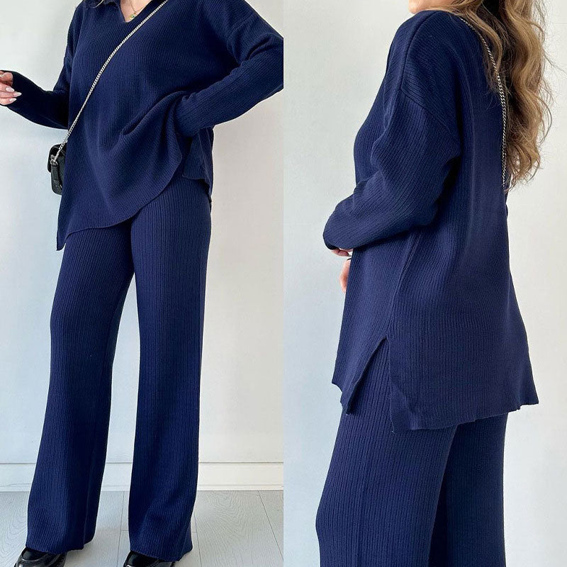 🔥50% RABATT🎁Zweiteiliges Strick-Set mit V-Ausschnitt und Schlitz