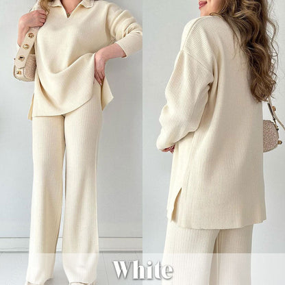 🔥50% RABATT🎁Zweiteiliges Strick-Set mit V-Ausschnitt und Schlitz