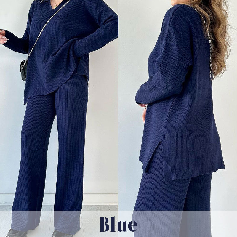 🔥50% RABATT🎁Zweiteiliges Strick-Set mit V-Ausschnitt und Schlitz