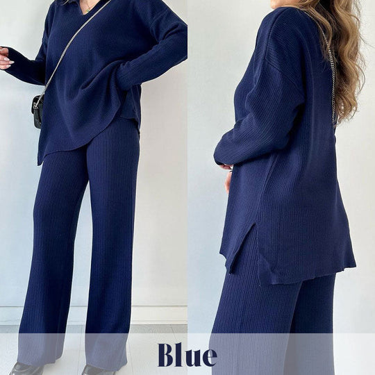 🔥50% RABATT🎁Zweiteiliges Strick-Set mit V-Ausschnitt und Schlitz