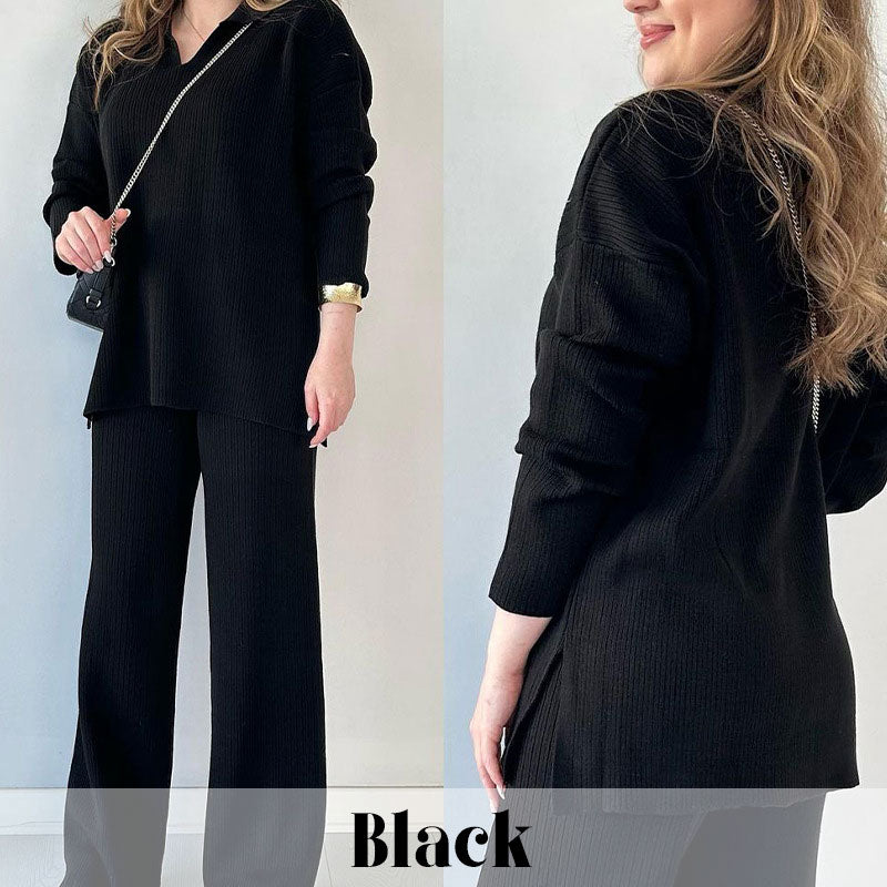 🔥50% RABATT🎁Zweiteiliges Strick-Set mit V-Ausschnitt und Schlitz