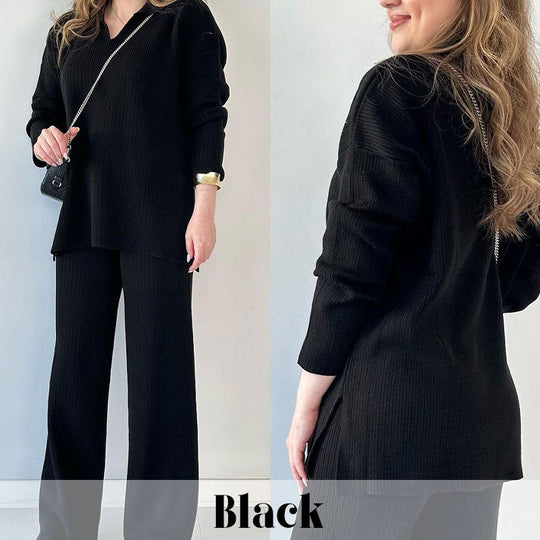 🔥50% RABATT🎁Zweiteiliges Strick-Set mit V-Ausschnitt und Schlitz