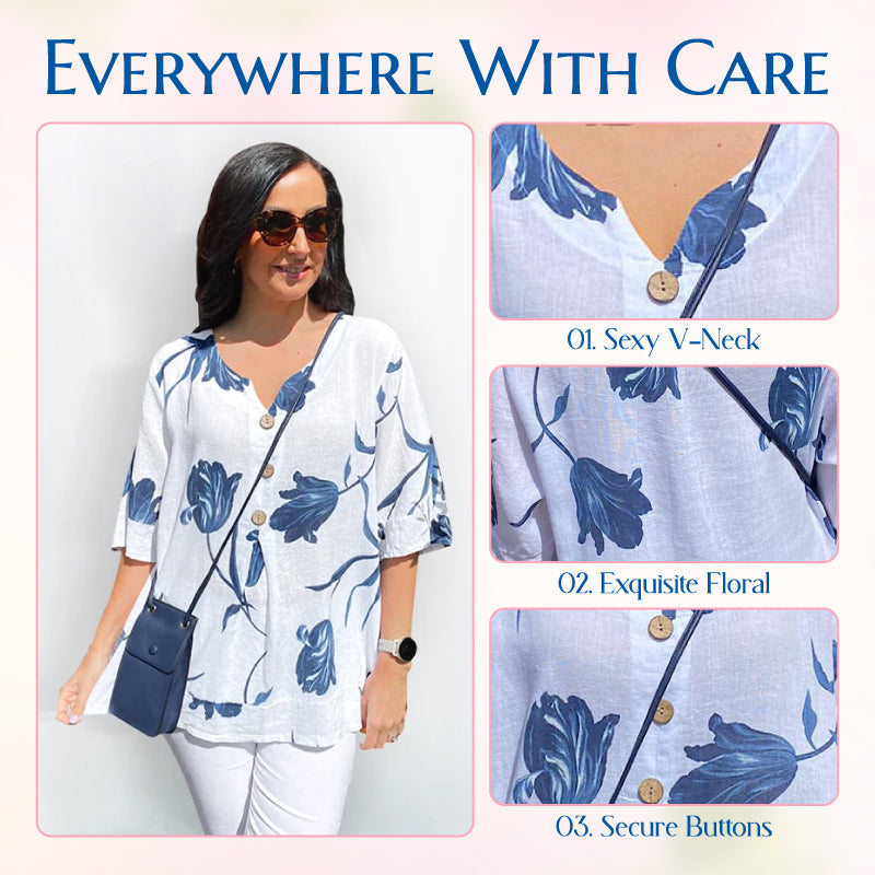 🎉Neue Produkteinführung💐👚 – Lockeres Damenoberteil aus Leinen mit V-Ausschnitt 💝🌹-5