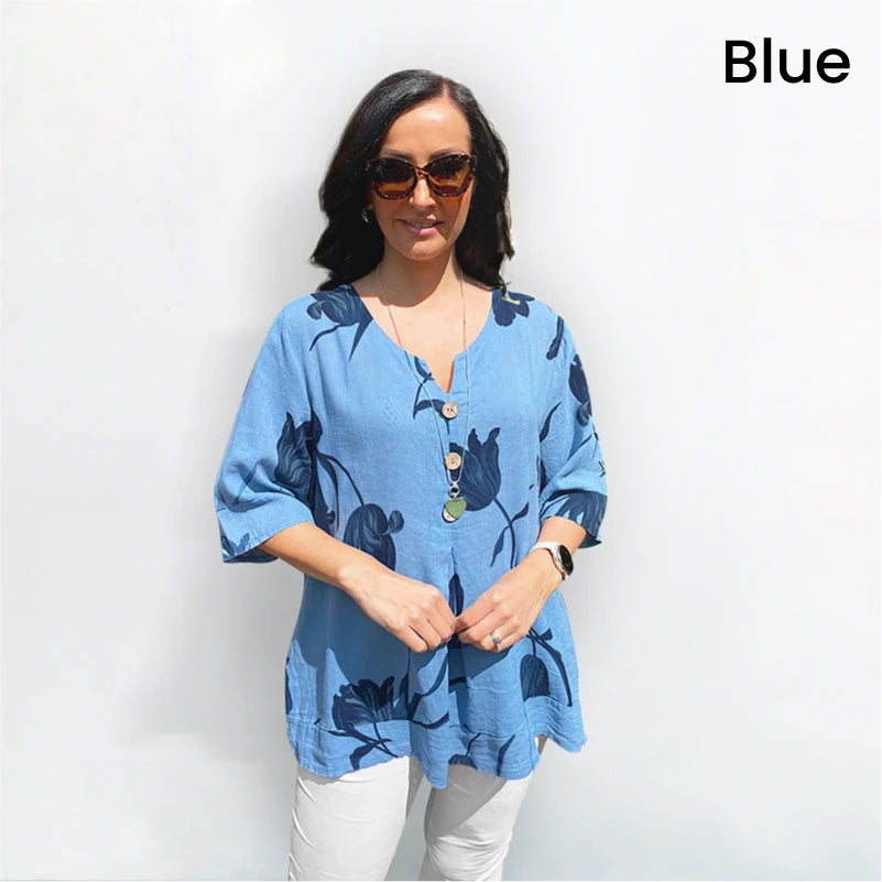 🎉Neue Produkteinführung💐👚 – Lockeres Damenoberteil aus Leinen mit V-Ausschnitt 💝🌹-10