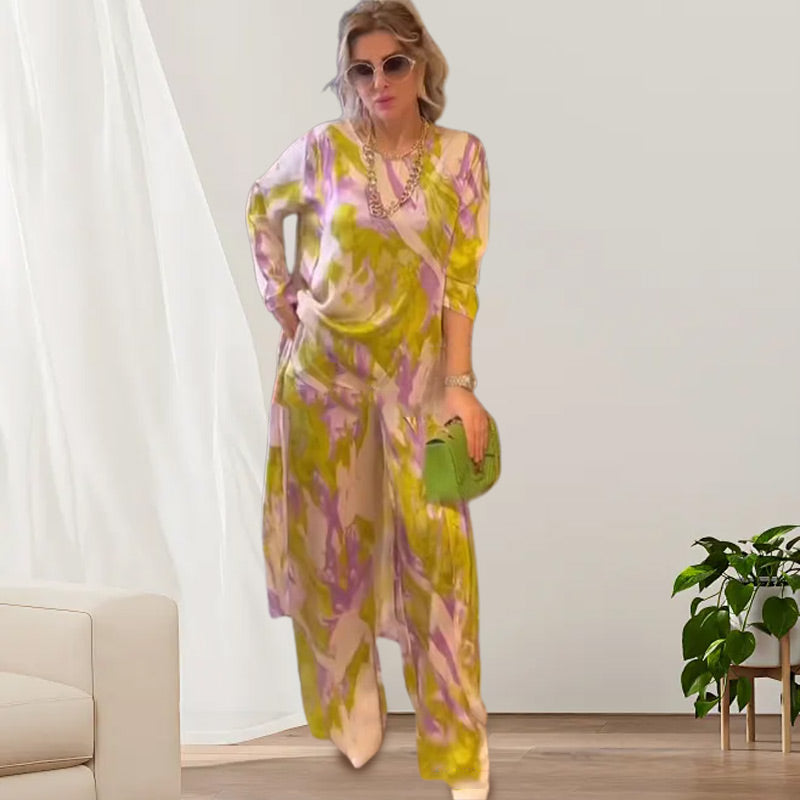 🦋HERAUSFORDERUNG - 51 % RABATT💖2-teiliges Set mit bedrucktem Oberteil mit langem Saum und lockerer Hose