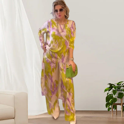 🦋HERAUSFORDERUNG - 51 % RABATT💖2-teiliges Set mit bedrucktem Oberteil mit langem Saum und lockerer Hose