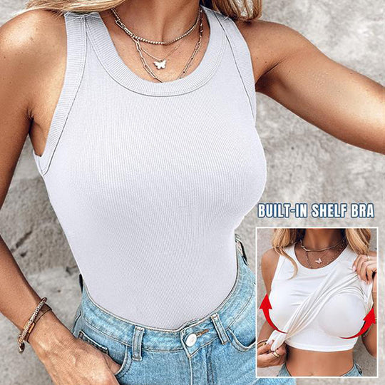 👚 50% OFF NOW! 💖 Last Day Special Price!! –Ribbed Stretchy Tank Top with Shelf Bra –  Built-in support, smoothing fit &amp; no-slip straps – perfect for layering or workouts 💪