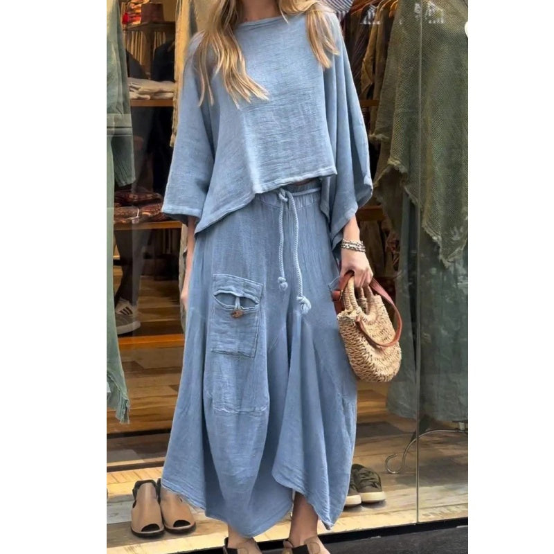 50% RABATT 💕Lässiges Damenoberteil mit Rundhalsausschnitt und locker sitzender Rock 2-teiliger Anzug