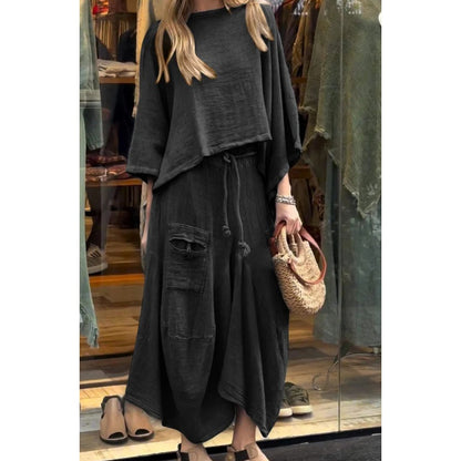 50% RABATT 💕Lässiges Damenoberteil mit Rundhalsausschnitt und locker sitzender Rock 2-teiliger Anzug